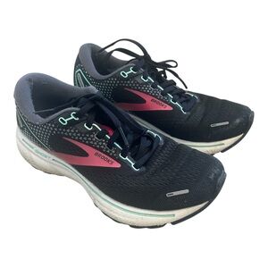 Brooks Ghost 14 Athletic Running Shoes Sneakers Women Size 7 Black/Pink/Yucca